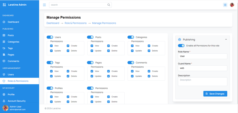 LaratineAdmin - 一个简单的 Laravel/InertaReact 仪表板插图2